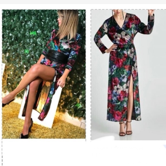 ZARA ACCESSORIES KIMONO VELVET FLORAL LONG SLEEVED LONG MAXI WRAP DRESS USA M - Picture 5 of 11